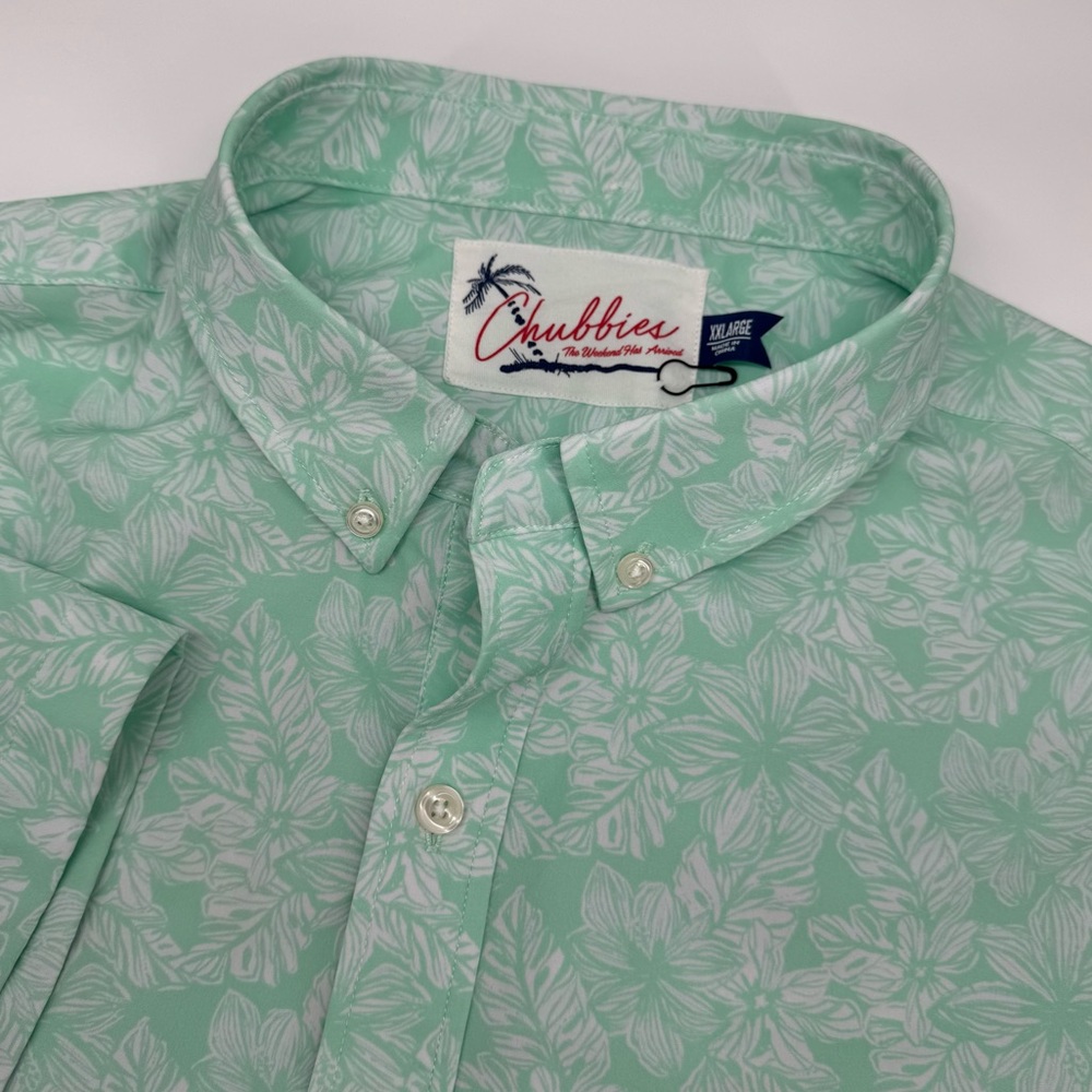 Chubbies Men's 2XL Spandex Blend Teal‎ White Floral Short Sleeve Pullover Shirt